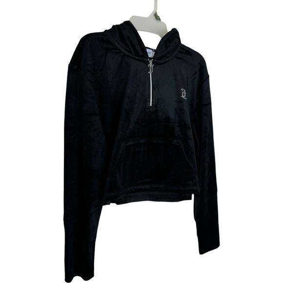 Juicy Couture Luxe Velour Pullover Hoodie Black Large NWT Half-Zip Long Sleeve - Picture 6 of 13